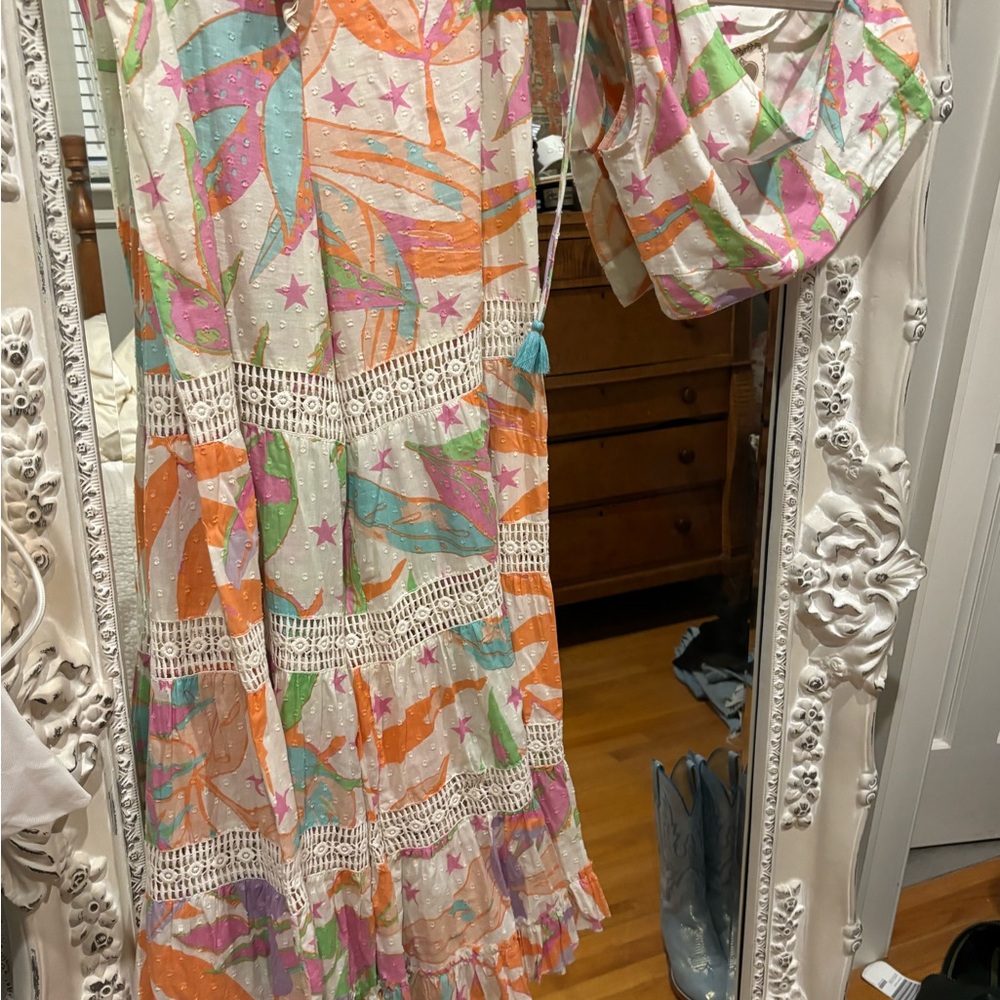 Colorful Bohemian Maxi Dress with Lace Details - Picture 2 of 2
